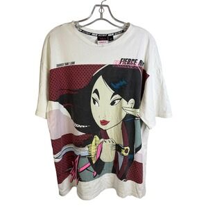 Disney Mulan Shirt Womens Large White Coolio Jersey Top Graphic Fierce Fearless